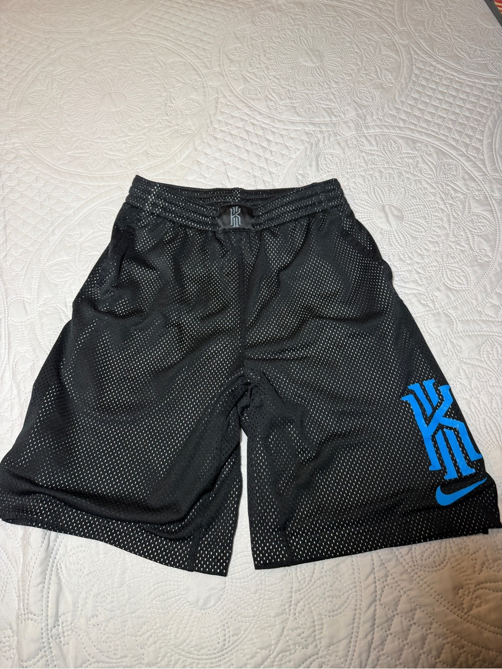 Nike black Mesh Basketball Shorts with Blue Kyrie Logo- youth